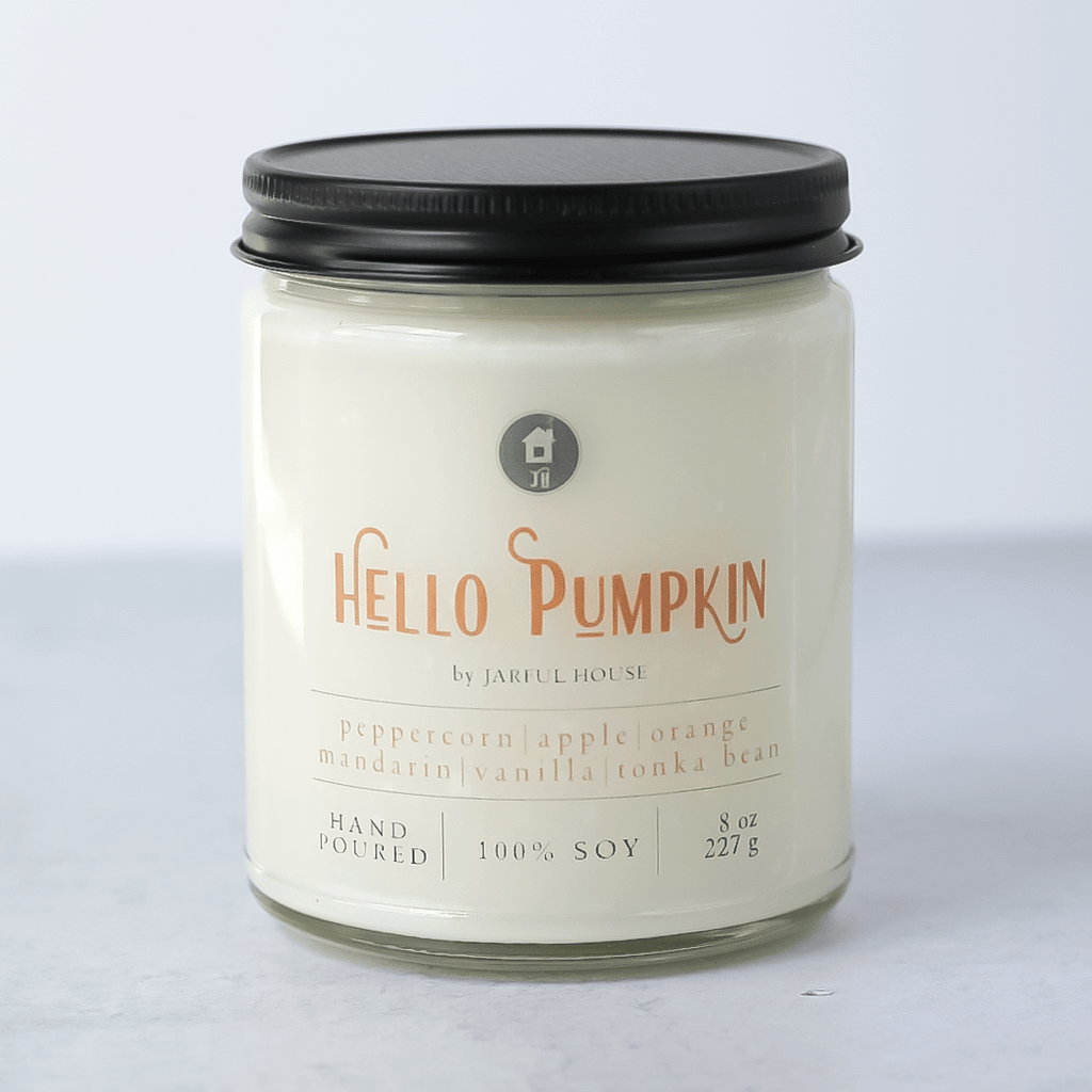 hello pumpkin fall candle apple orange mandarin vanilla peppecorn