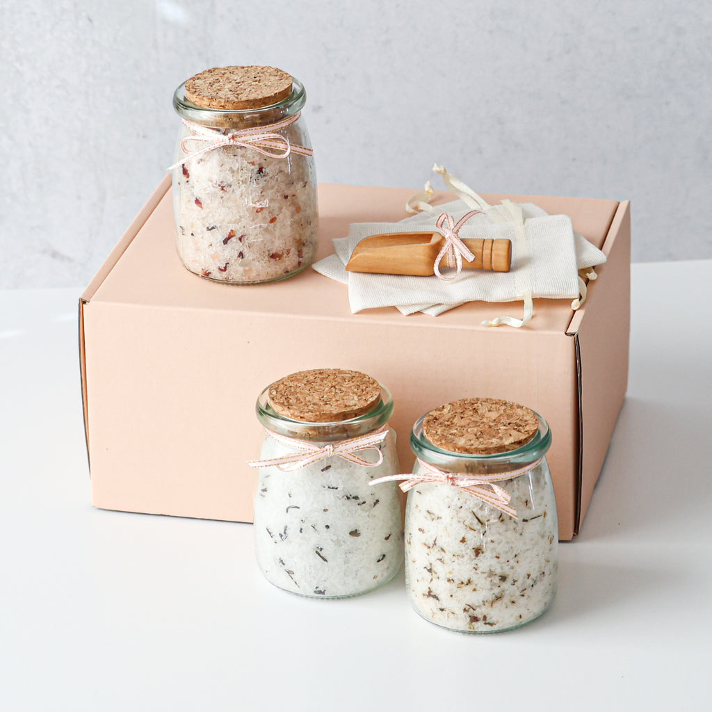 Bath Salt Gift Set – Lavender Meadows, Velvet Rose & Whispering Woods | 3 × 6.5 oz - Jarful House