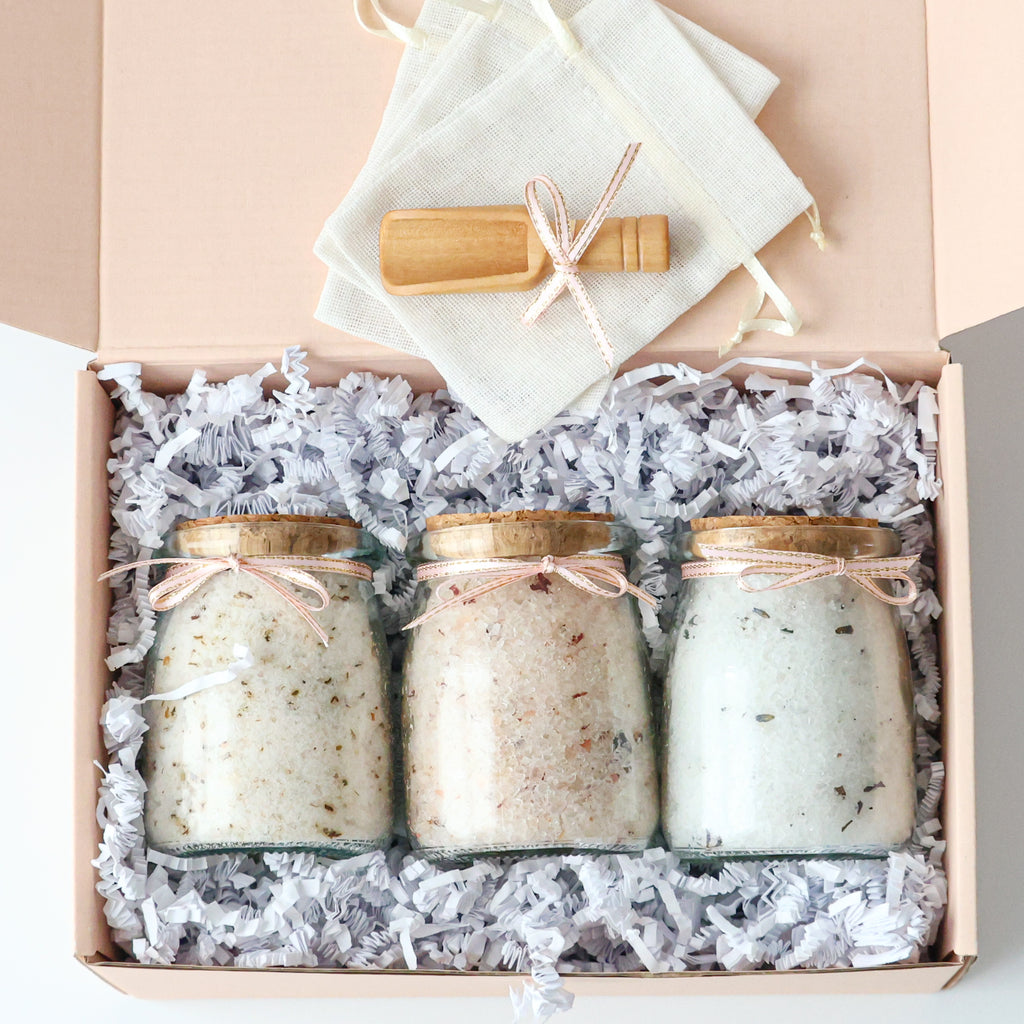 Bath Salt Gift Set – Lavender Meadows, Velvet Rose & Whispering Woods | 3 × 6.5 oz - Jarful House