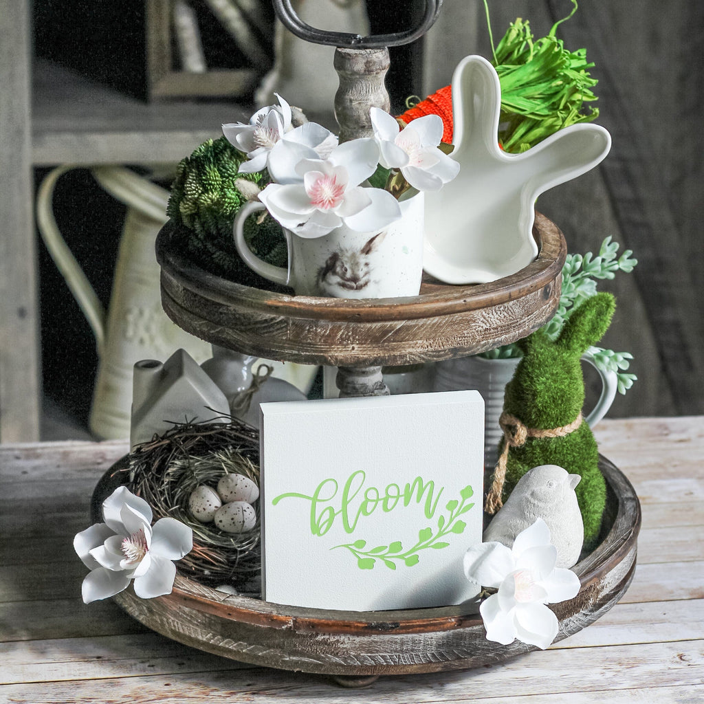Green Spring Decor Easter Tiered Tray Sign - Bloom