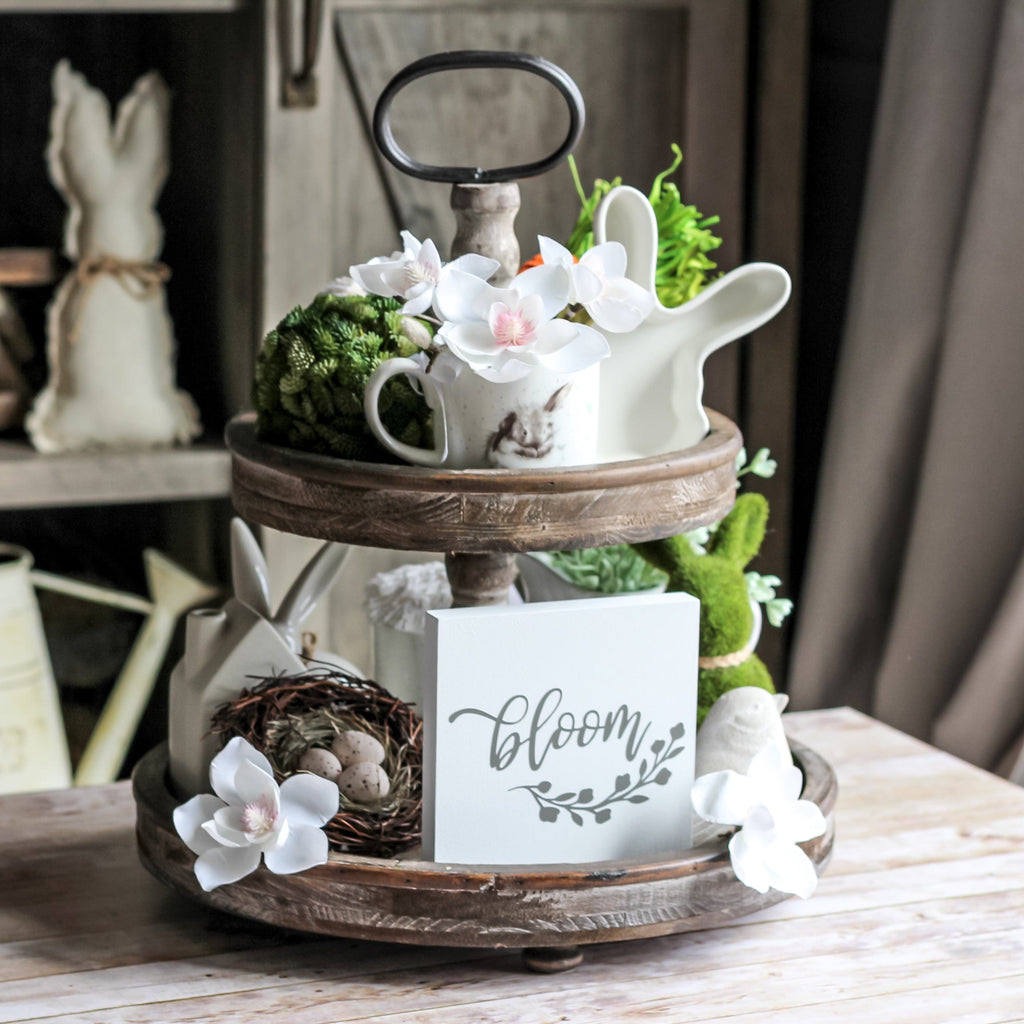 Spring Decor Tiered Tray Sign - Bloom Gray