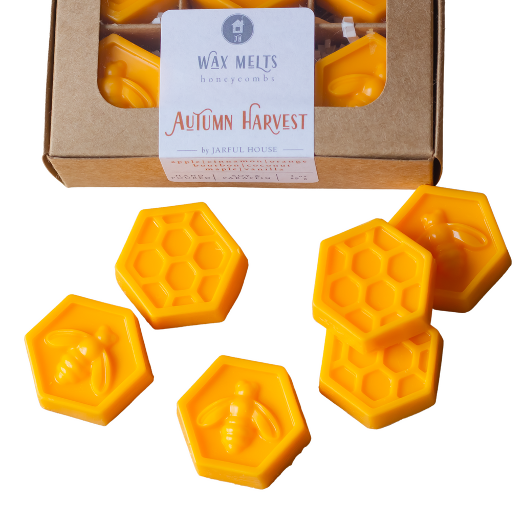 Autumn Harvest Wax Melts - Honeycomb Shaped Set of 6 | Apple, Orange, Cinnamon, Bourbon, Coconut, Butter, Vanilla, Maple Scents | Packed in Kraft Box