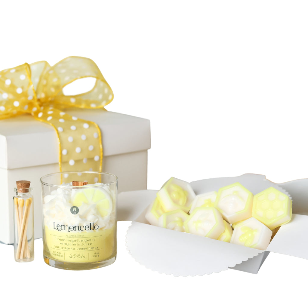 Lemoncello Candle Gift Set – Dessert Candle + Lemon Drop Honeycomb Melts + Matches