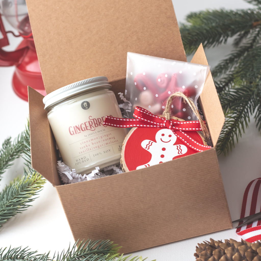 Christmas Candle Gift Bundle Set | Gift Bundle Gingerbread Candle + Gingerbread Ornament + Mini Wax Melt