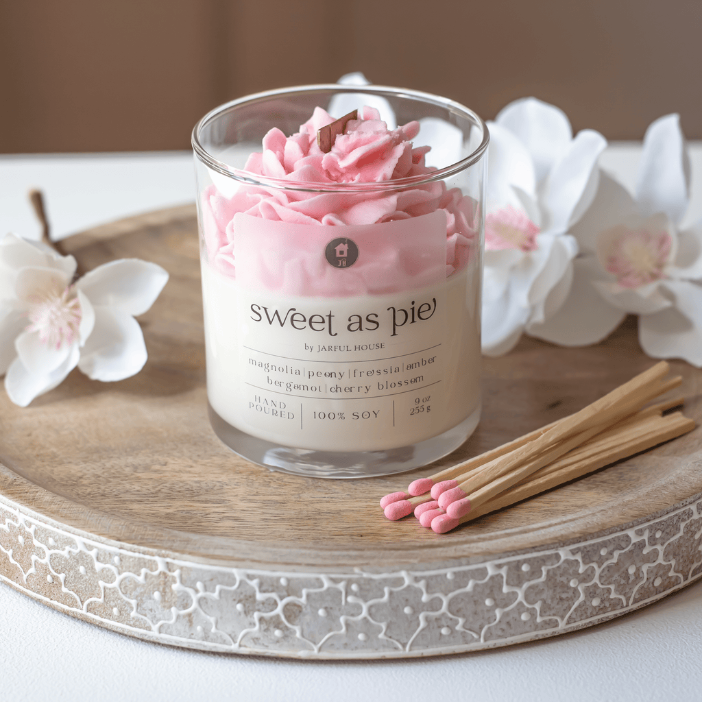 Dessert Candle Sweet as Pie | Magnolia & Peony Scented Candle with wooden wick - 9 oz.