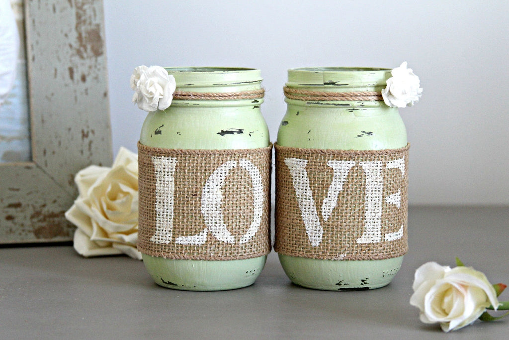 Double sided Rustic Wedding Celery Green Table Decor - Jarful House