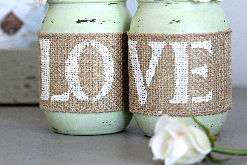 Double sided Rustic Wedding Celery Green Table Decor - Jarful House