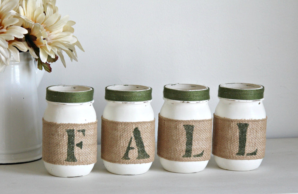 Green Rustic Fall Decor | Autumn Table Centerpieces - ONE SIDED - Jarful House
