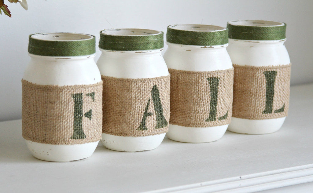 Green Rustic Fall Decor | Autumn Table Centerpieces - ONE SIDED - Jarful House