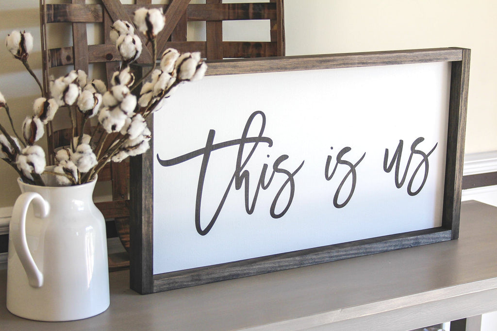 Farmhouse Wall Sign " This is Us" | Rustic Wall Decor | Family Sign 25x13 - Jarful House