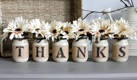 Rustic Thanksgiving Table Decor Mason Jars Centerpiece | Fall Home Decor - Jarful House
