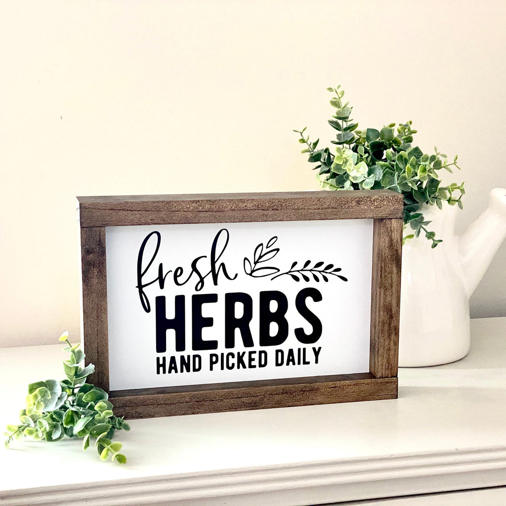 Home Garden Decor | Farmhouse Wood Sign Fresh Herbs Hand Picked Daily - Jarful House