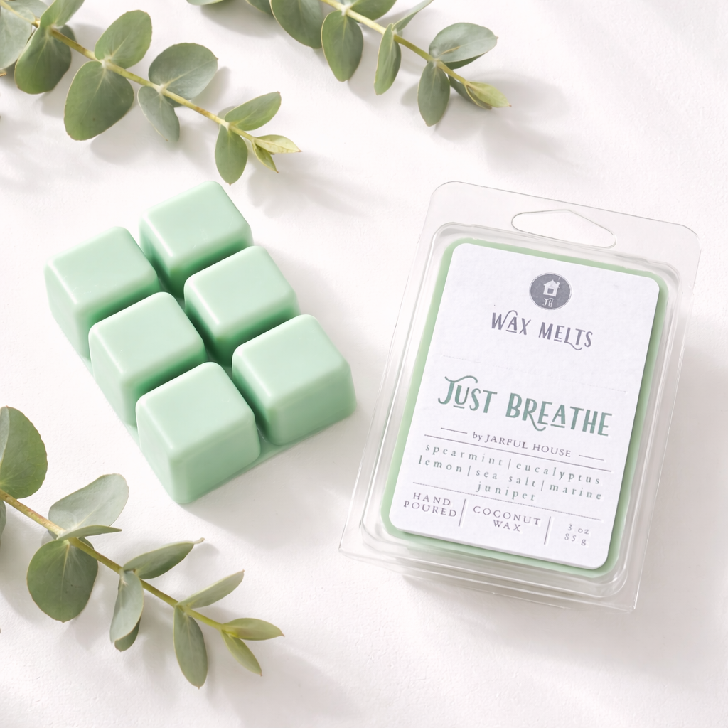 Just Breathe Wax Melts Clamshell | Eucalyptus Lemon Sea Salt Spearmint Juniper 3 oz. - Jarful House