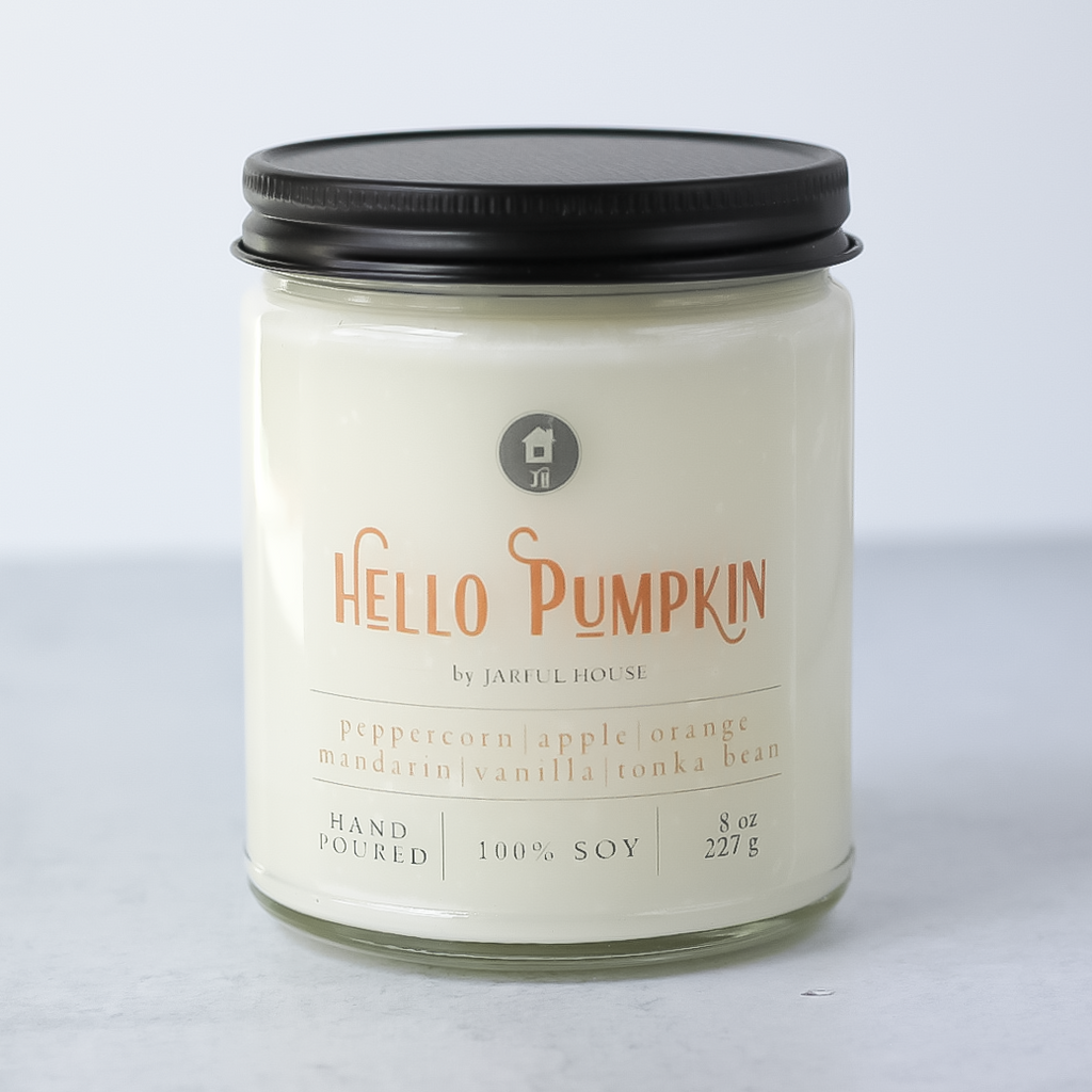 hello pumpkin fall candle apple orange mandarin vanilla peppecorn