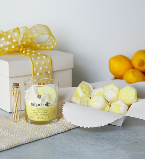 Lemoncello Candle Gift Set – Dessert Candle + Lemon Drop Honeycomb Melts + Matches