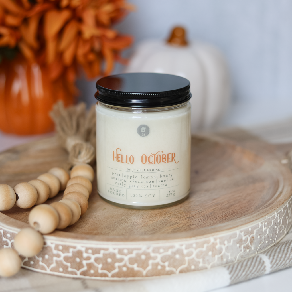 Hello October Fall Candle | Pear Apple Honey Nutmeg