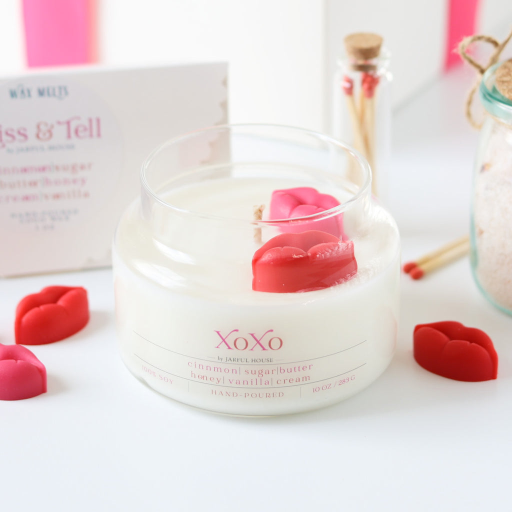 XOXO Candle - Hand-Poured 10 oz Soy Candle with Lips Embellishments