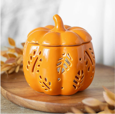 Autumn Pumpkin Oil Burner with Leaf Cut-Outs