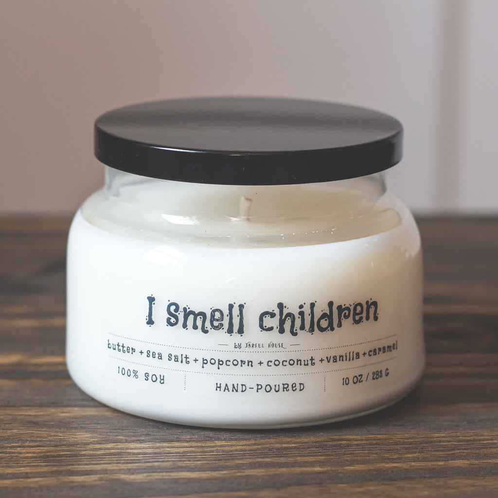 Halloween Candle I smell children - 10 oz | Popcorn + Sea Salt +Coconut +Vanilla +Caramel +Butter