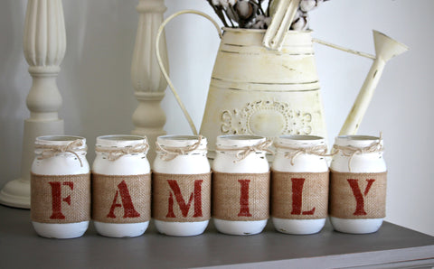 Rustic Home Table Decor | FAMILY Decorative Jars  - Two Sided - Jarful House